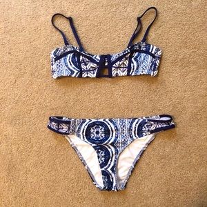 A navy patterned swimsuit